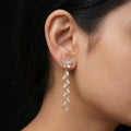 Floral CZ Leaf Gold Finish Drop Earrings for Women by Marvel Silver