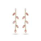 Pink CZ Leaf Vine Gold Finish Drop Earrings for Women by Marvel Silver