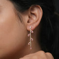 Pink CZ Leaf Vine Gold Finish Drop Earrings for Women by Marvel Silver