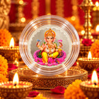Marvel Silver Lord Ganesha Silver Coin with Colourful Ganpati Ji Design Seated on Pink Lotus in Transparent Protective Capsule