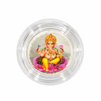 Marvel Silver Lord Ganesha Silver Coin with Colourful Ganpati Ji Design Seated on Pink Lotus in Transparent Protective Capsule