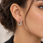 Marvel Silver Luminous Edge Stone Silver Hoop Earrings with Sparkling Stone Design for Women