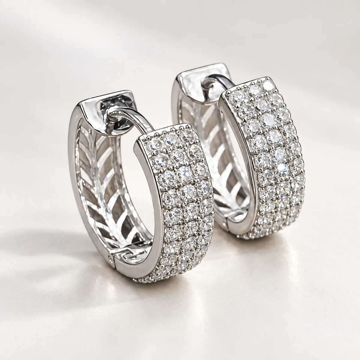 Marvel Silver Luxe Pavé Stone Silver Hoop Earrings with Sparkling Stone Design for Women