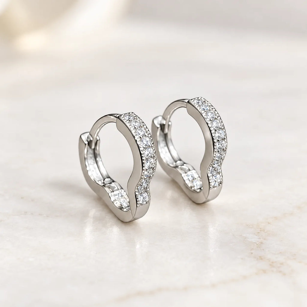 Marvel Silver Luxe Wave Stone Silver Hoop Earrings with Sparkling Stone Design for Women