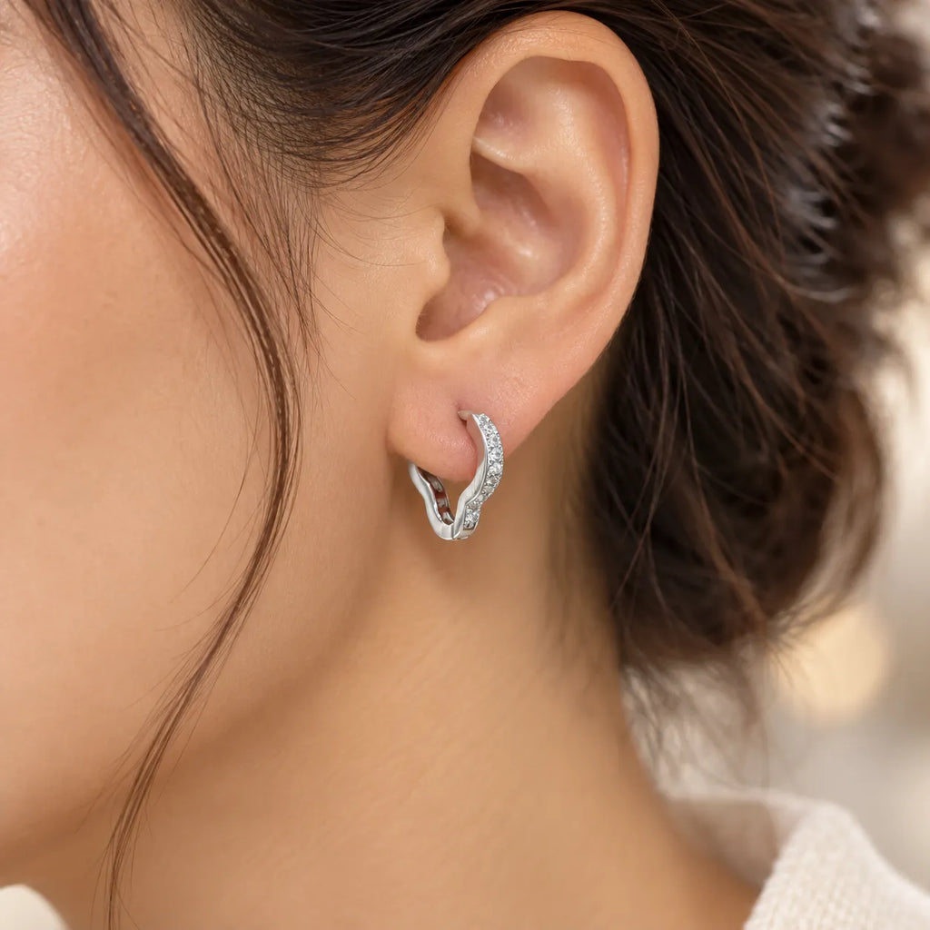 Marvel Silver Luxe Wave Stone Silver Hoop Earrings with Sparkling Stone Design for Women