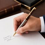 Marvel Silver luxury wooden finish gold and silver ballpoint pen with textured barrel