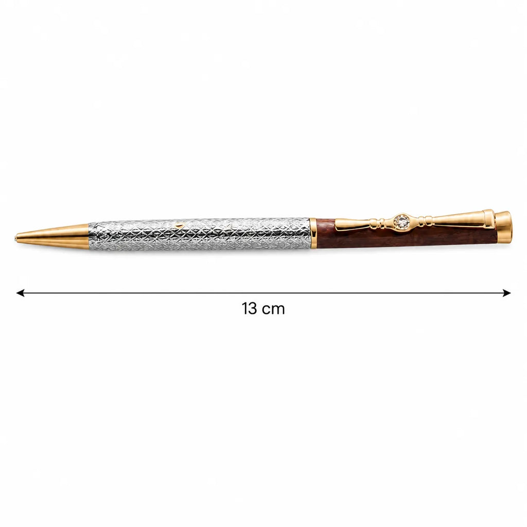 Marvel Silver luxury wooden finish gold and silver ballpoint pen with textured barrel
