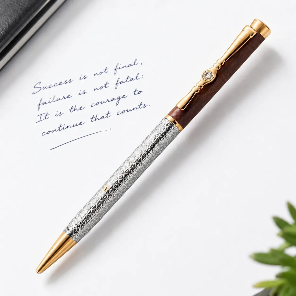 Marvel Silver luxury wooden finish gold and silver ballpoint pen with textured barrel