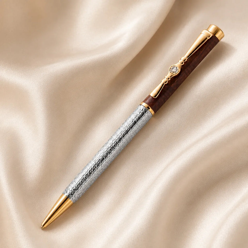 Marvel Silver luxury wooden finish gold and silver ballpoint pen with textured barrel