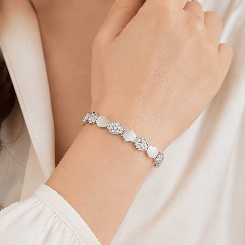 Marvel Silver Geometric Hexagonal Bangle