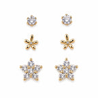 Marvel Silver Gold-Tone Floral and Solitaire 3 Pair Imitation Stud Earrings Set for Girls