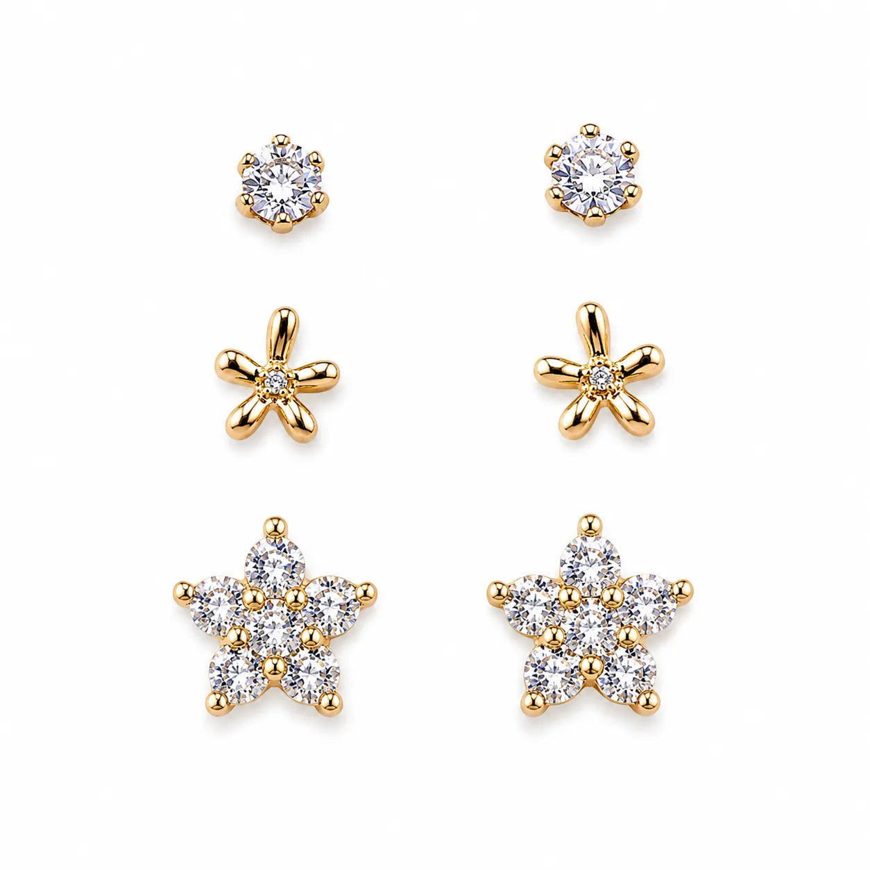 Marvel Silver Gold-Tone Floral and Solitaire 3 Pair Imitation Stud Earrings Set for Girls