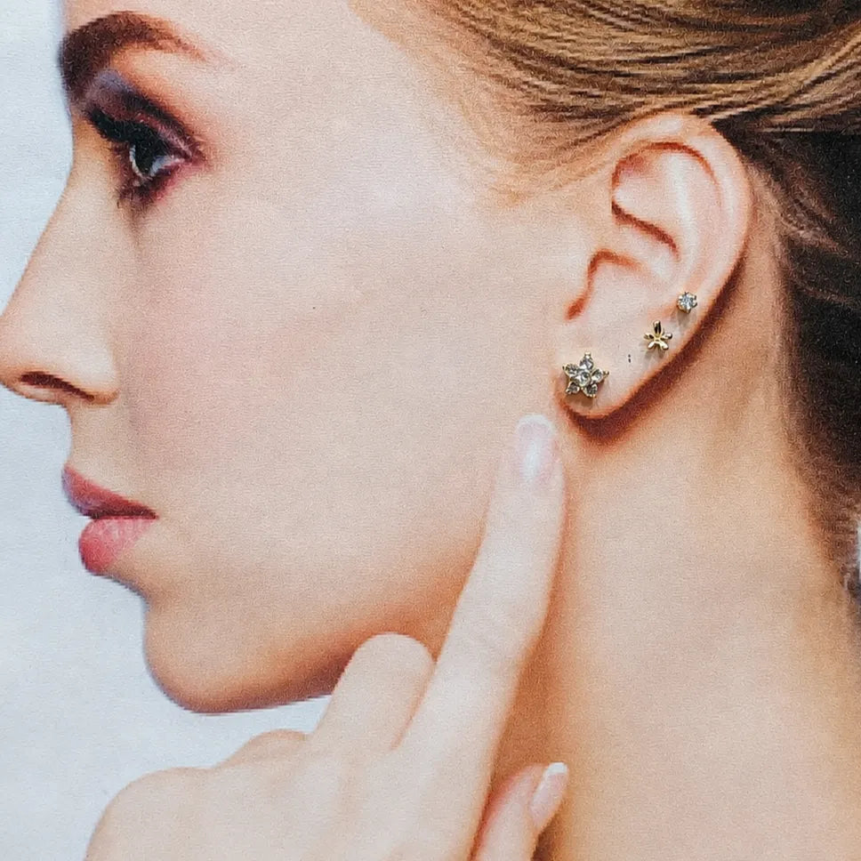 Marvel Silver Gold-Tone Floral and Solitaire 3 Pair Imitation Stud Earrings Set for Girls