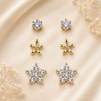 Marvel Silver Gold-Tone Floral and Solitaire 3 Pair Imitation Stud Earrings Set for Girls