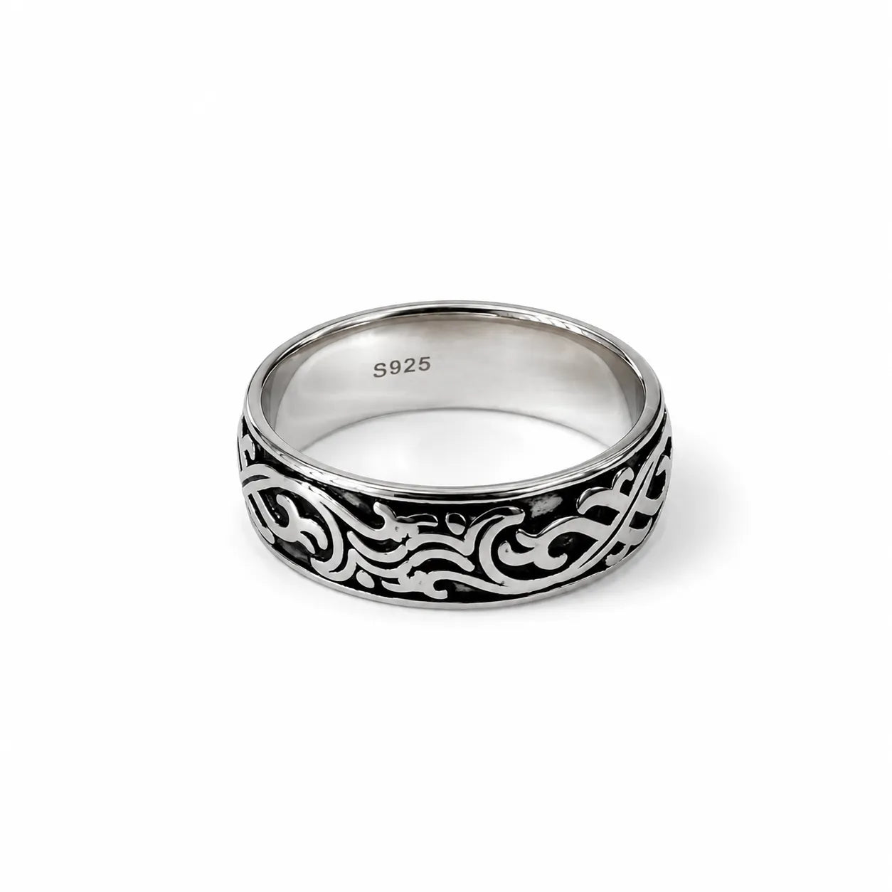 Marvel Silver tribal oxidised silver band ring for men with 2 cm size