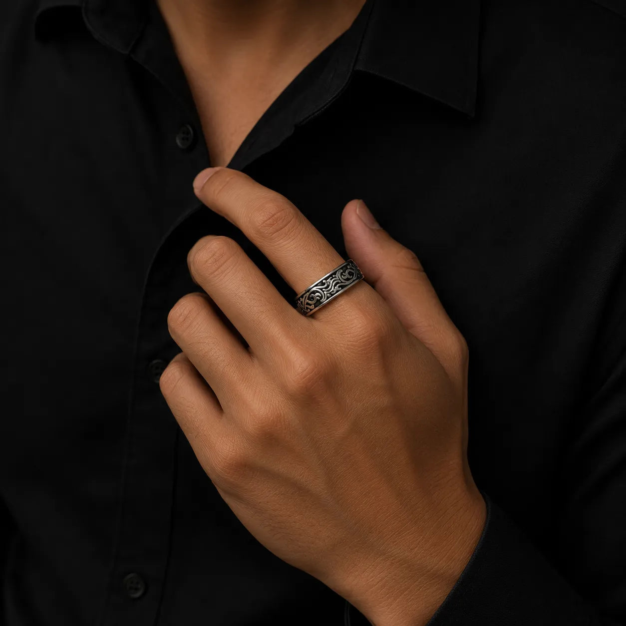 Marvel Silver tribal oxidised silver band ring for men with 2 cm size