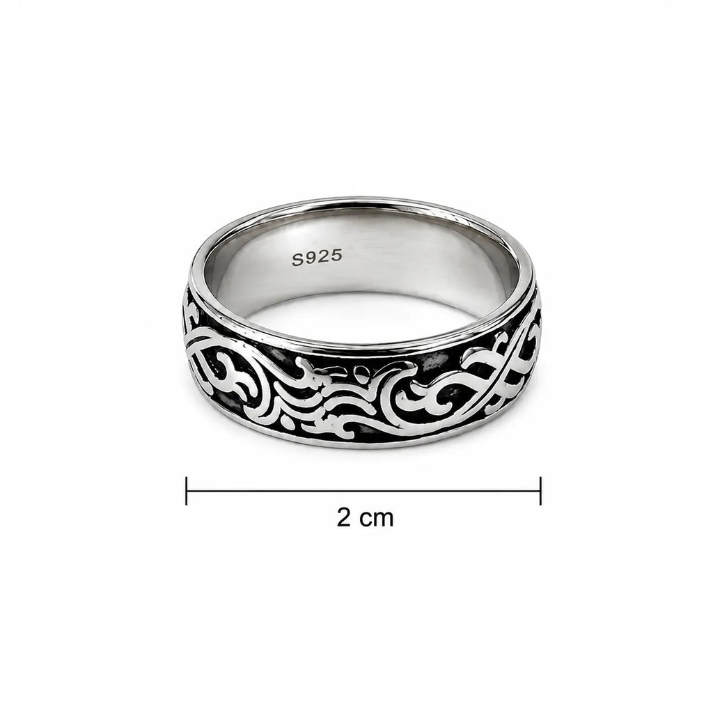 Marvel Silver tribal oxidised silver band ring for men with 2 cm size