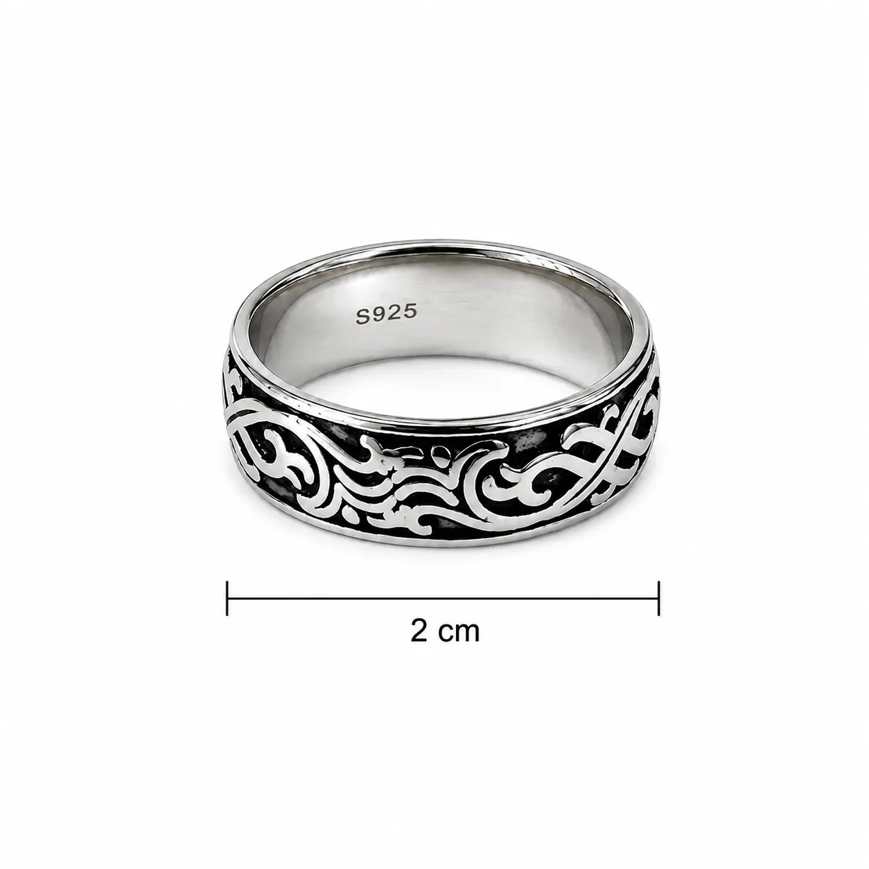 Marvel Silver tribal oxidised silver band ring for men with 2 cm size