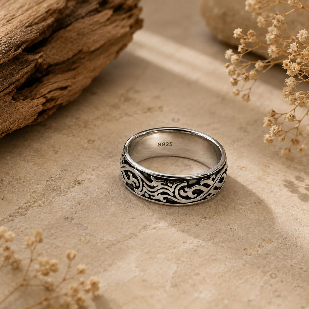 Marvel Silver tribal oxidised silver band ring for men with 2 cm size