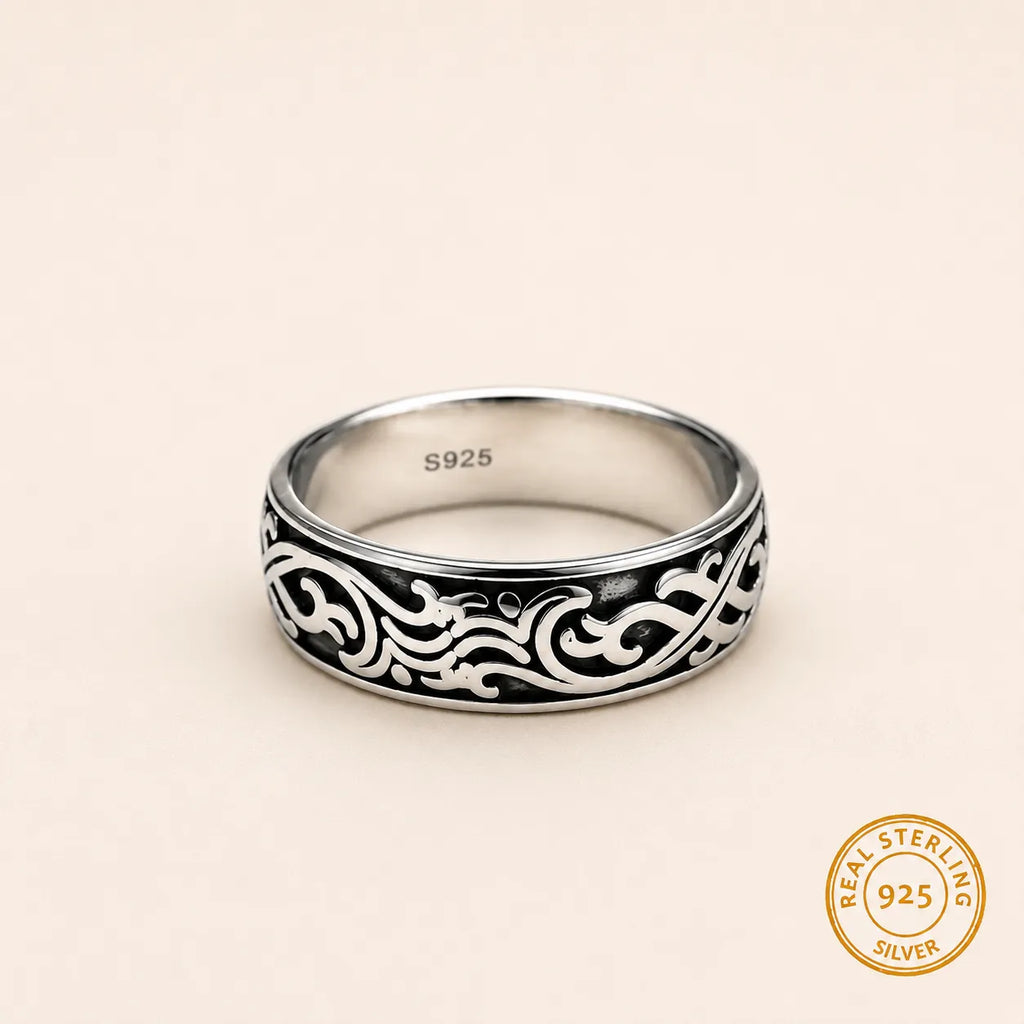 Marvel Silver tribal oxidised silver band ring for men with 2 cm size