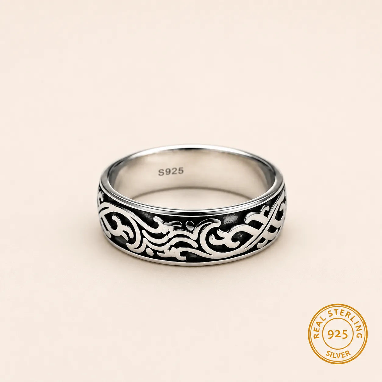 Marvel Silver tribal oxidised silver band ring for men with 2 cm size
