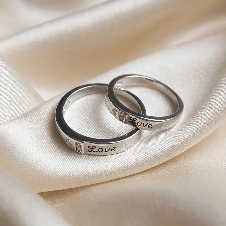 Silver Love Couple Rings with Stone Detailing for Him and Her – Marvel Silver