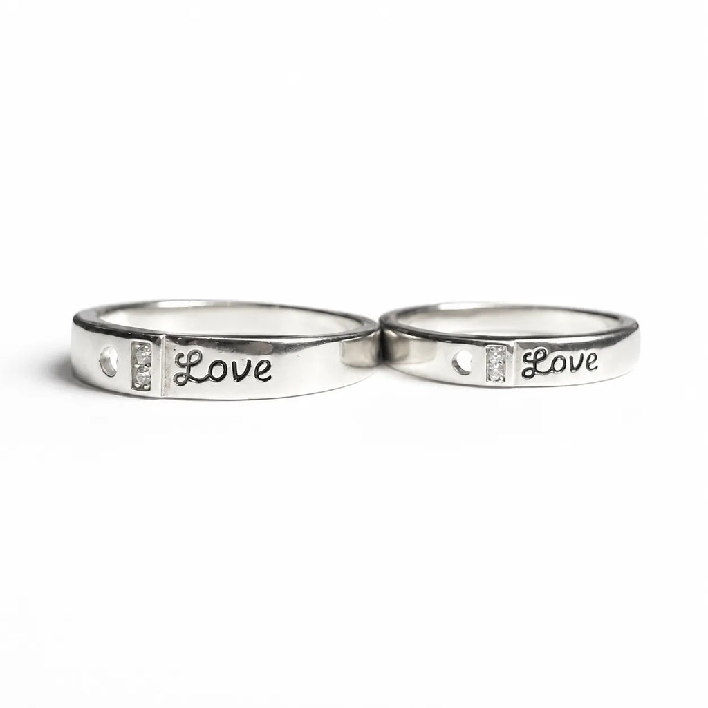 Silver Love Couple Rings with Stone Detailing for Him and Her – Marvel Silver