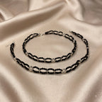 Marvel Silver Midnight Black Bead Double-Layer Silver Anklet for women and girls with black beads and polished silver bead accents
