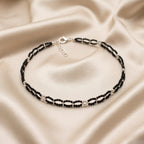 Marvel Silver Midnight Black Bead Double-Layer Silver Anklet for women and girls with black beads and polished silver bead accents