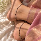 Marvel Silver Midnight Black Bead Silver Anklet for women and girls with alternating black and silver bead design