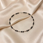 Marvel Silver Midnight Black Bead Silver Anklet for women and girls with alternating black and silver bead design