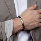 Marvel Silver Midnight Edge Silver Bar Bracelet for boys with black band and silver accent detailing