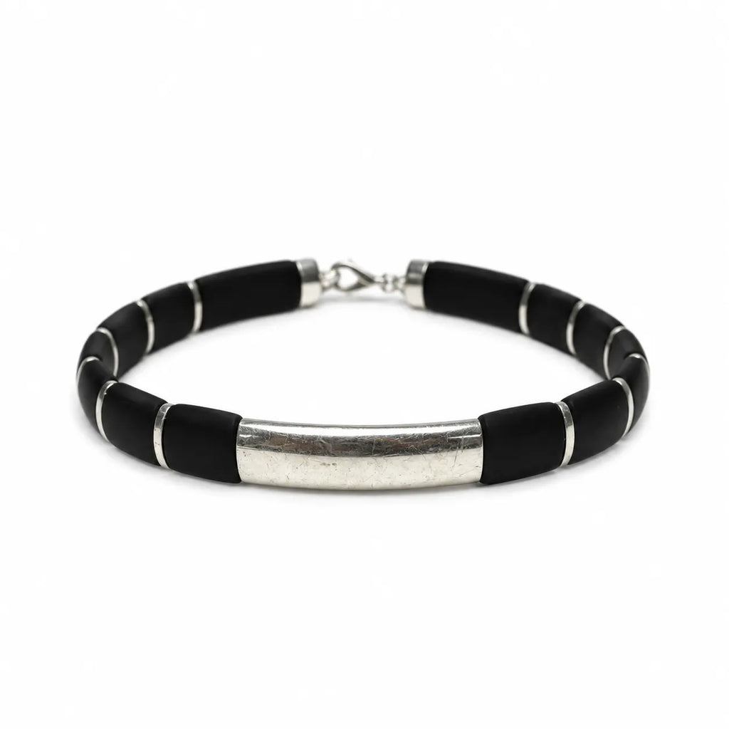 Marvel Silver Midnight Edge Silver Bar Bracelet for boys with black band and silver accent detailing