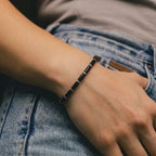 Marvel Silver Midnight Link Silver Bracelet for girls with black segmented links and sleek silver accents
