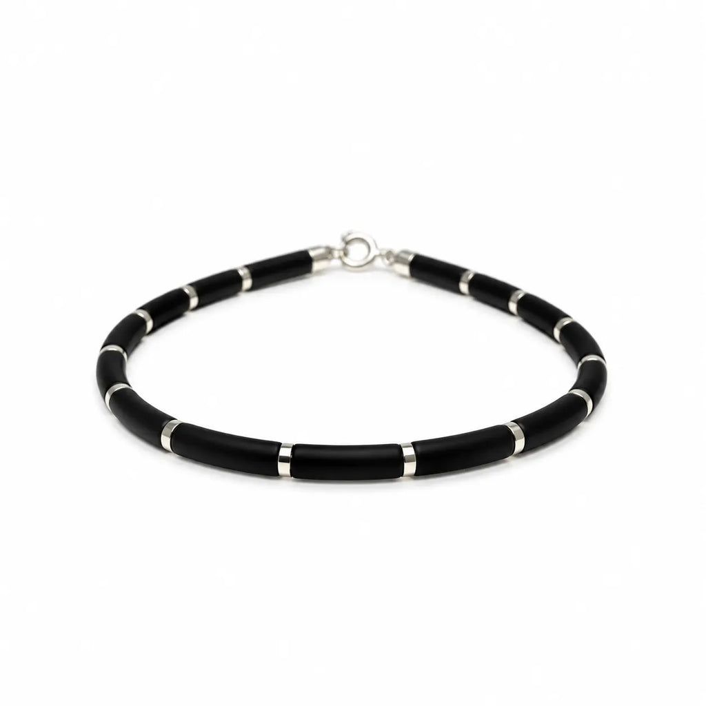 Marvel Silver Midnight Link Silver Bracelet for girls with black segmented links and sleek silver accents