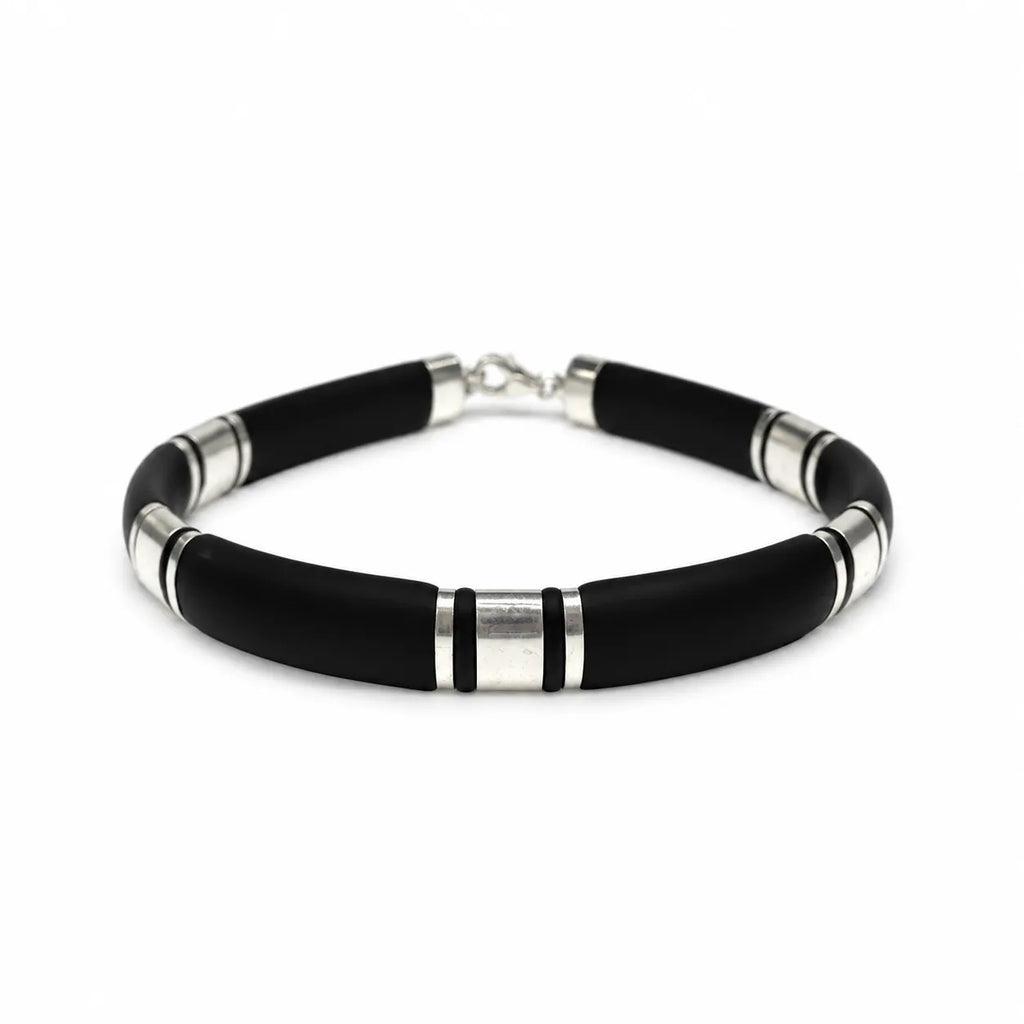Marvel Silver Midnight Luxe Silver Panel Bracelet for boys with black band and silver panel accents
