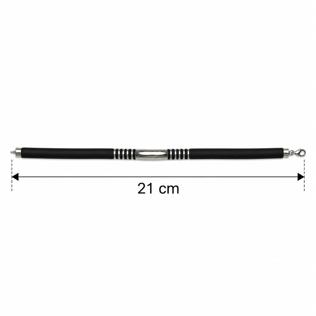 Marvel Silver Midnight Ribbed Silver Bracelet for boys with black band, curved silver center bar and ribbed silver accents