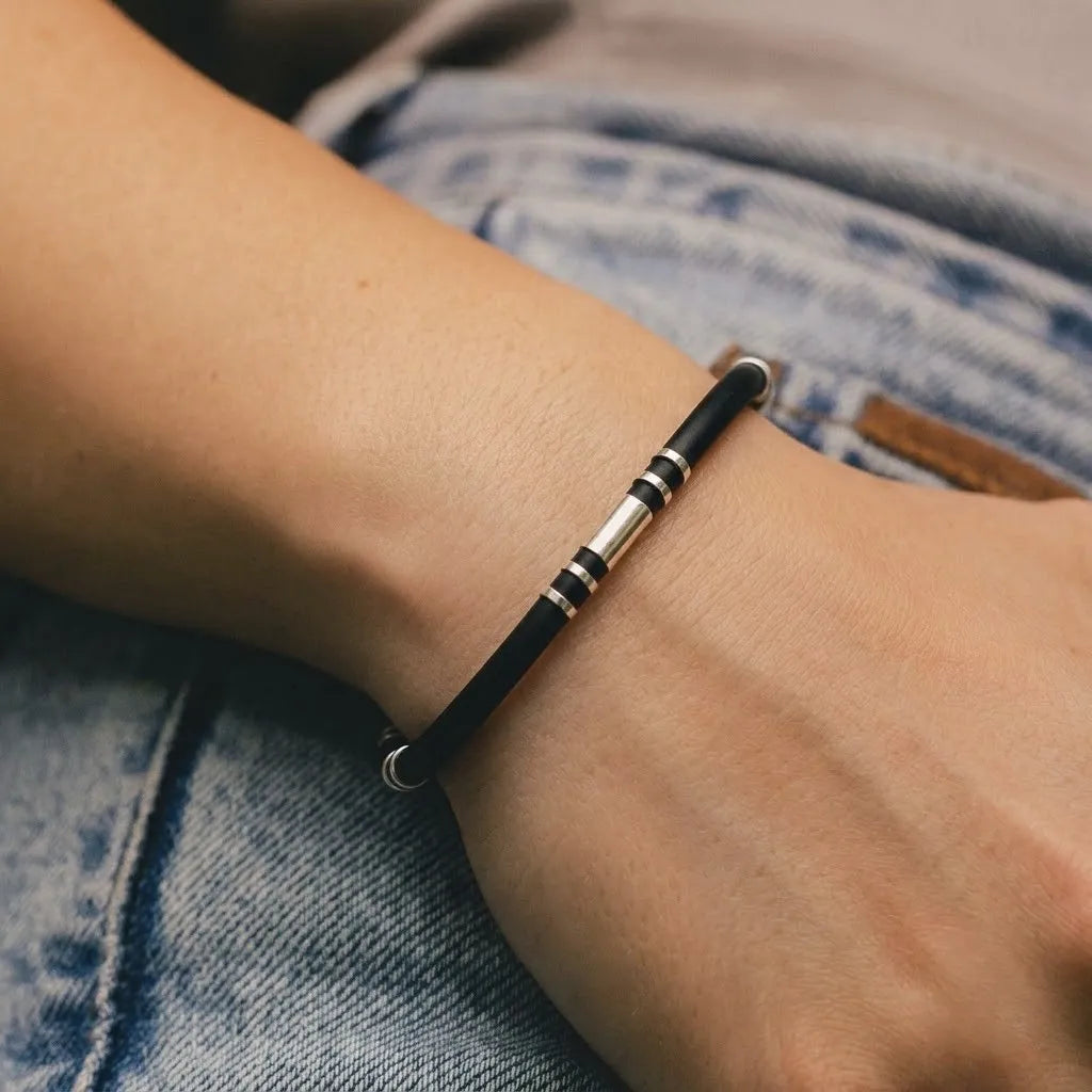 Marvel Silver Midnight Silver Accent Bracelet for girls with black band and silver detailing