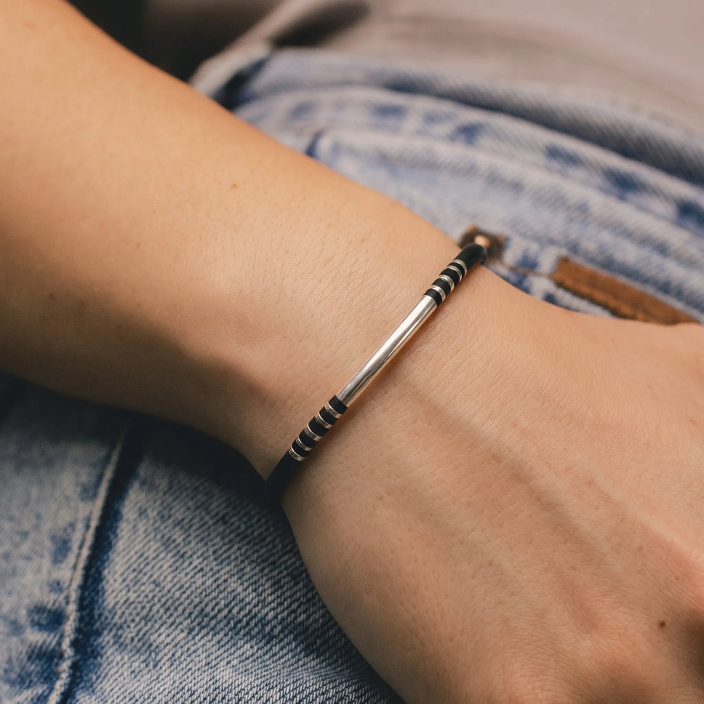 Marvel Silver Midnight Silver Bar Bracelet for girls with black band and silver detailing