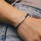 Marvel Silver Midnight Silver Bar Bracelet for girls with black band and silver detailing