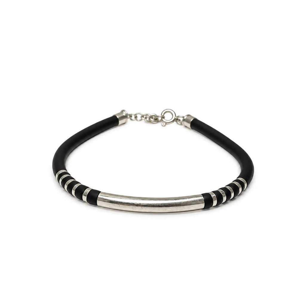 Marvel Silver Midnight Silver Bar Bracelet for girls with black band and silver detailing