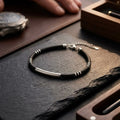 Marvel Silver Midnight Striped Silver Bar Bracelet for girls with black band, silver bar and striped silver accents