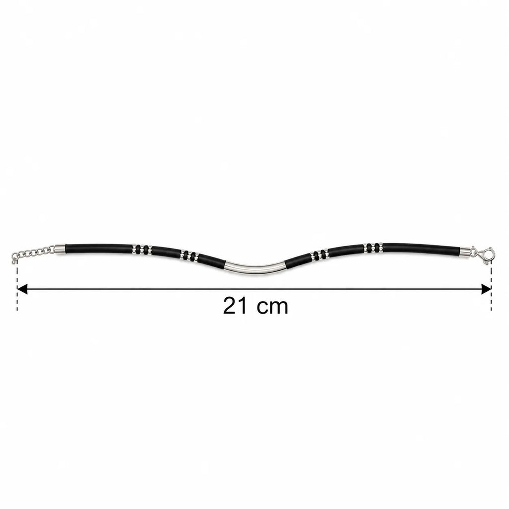 Marvel Silver Midnight Striped Silver Bar Bracelet for girls with black band, silver bar and striped silver accents