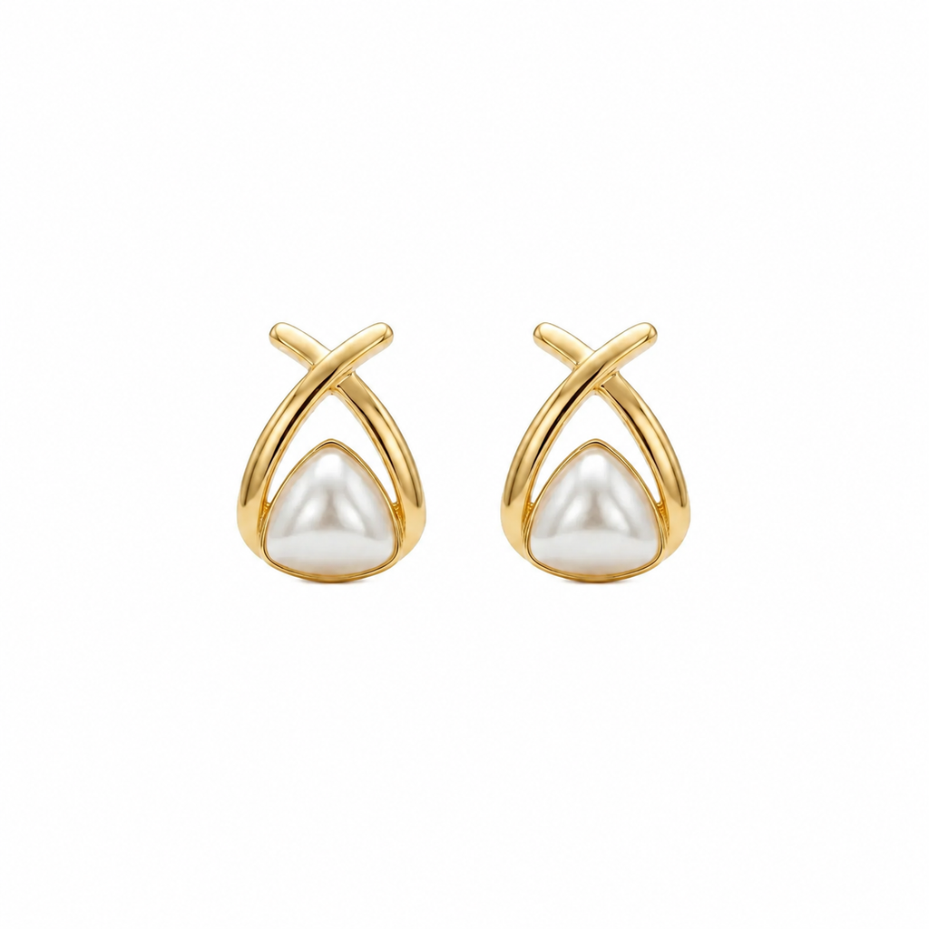 Minimalist Gold Finish Pearl Stud Earrings for Women by Marvel Silver