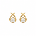 Minimalist Gold Finish Pearl Stud Earrings for Women by Marvel Silver
