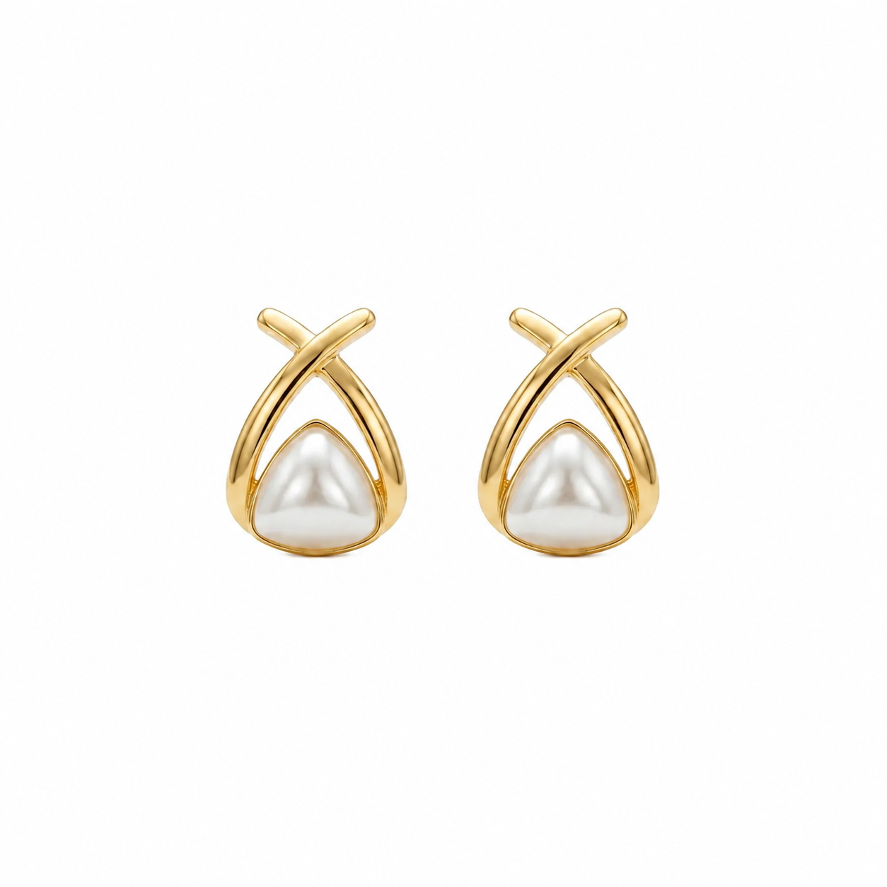 Minimalist Gold Finish Pearl Stud Earrings for Women by Marvel Silver