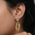 Modern Gold Finish Grey Pearl Geometric Drop Earrings for Women by Marvel Silver