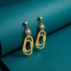 Modern Gold Finish Grey Pearl Geometric Drop Earrings for Women by Marvel Silver