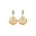 Elegant Mother of Pearl Disc Gold Finish Drop Earrings for Women by Marvel Silver