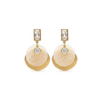 Elegant Mother of Pearl Disc Gold Finish Drop Earrings for Women by Marvel Silver